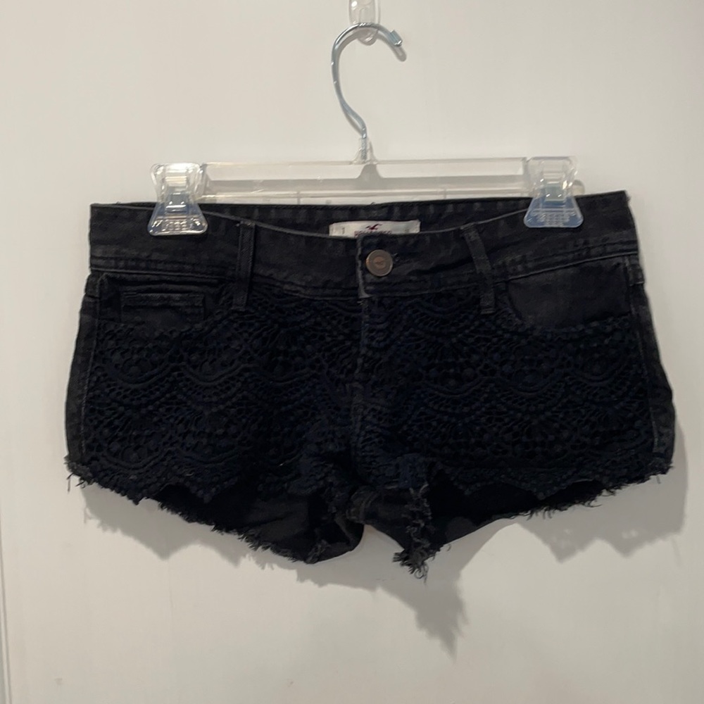 HOLLISTER Crochet Detail Black Denim Cutoff Shorts